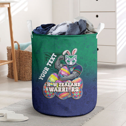 Personalized New Zealand Warriors Laundry Basket Easter Mascot - Colorful Eggs Cartoon Style
