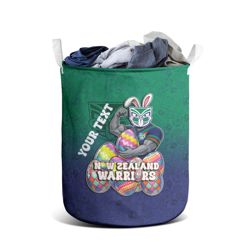 Personalized New Zealand Warriors Laundry Basket Easter Mascot - Colorful Eggs Cartoon Style