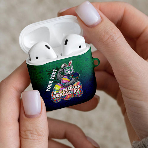 Personalized New Zealand Warriors AirPods Case Easter Mascot - Colorful Eggs Cartoon Style