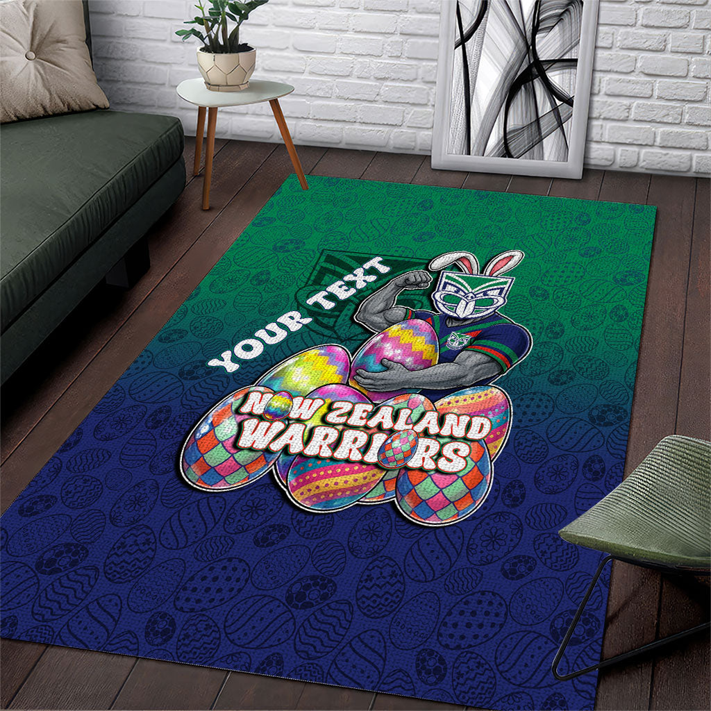Personalized New Zealand Warriors Area Rug Easter Mascot - Colorful Eggs Cartoon Style