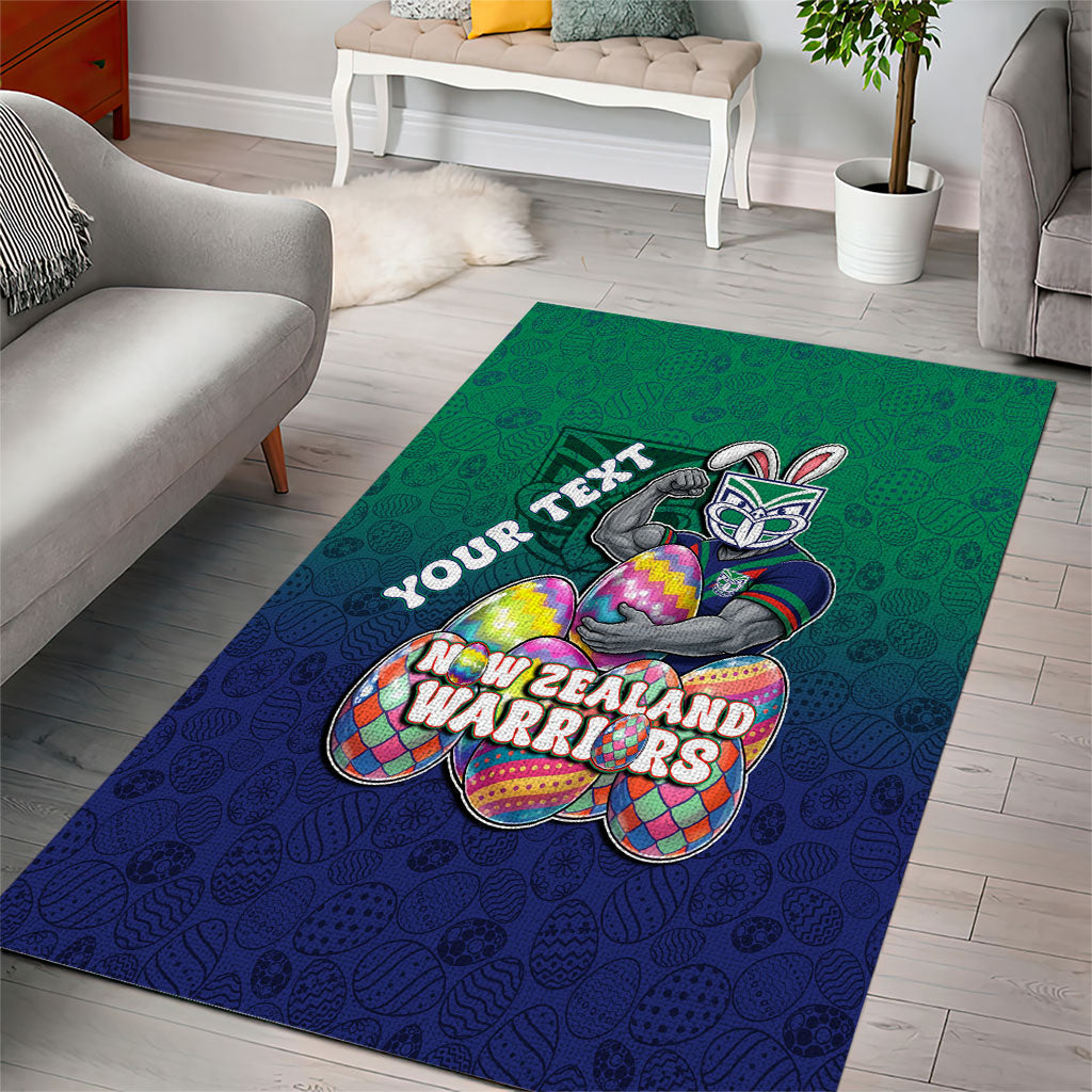 Personalized New Zealand Warriors Area Rug Easter Mascot - Colorful Eggs Cartoon Style