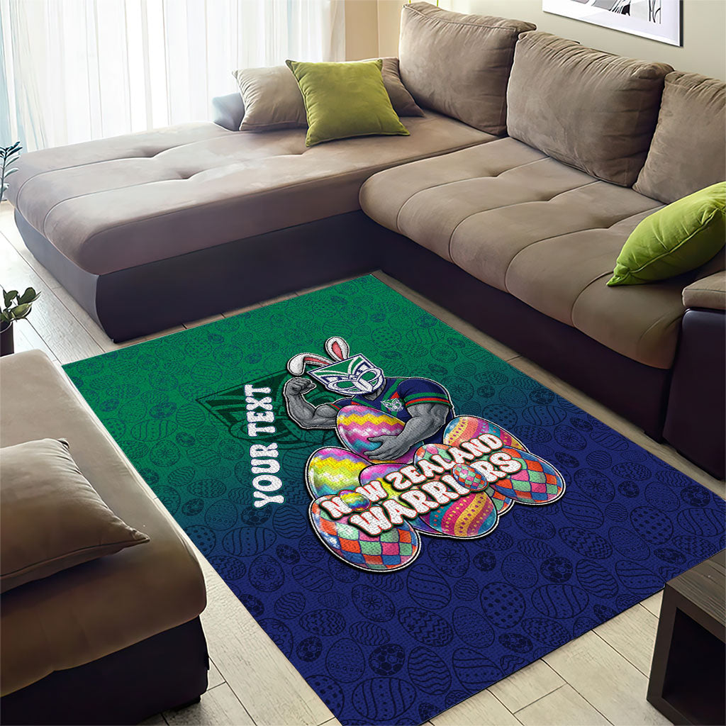 Personalized New Zealand Warriors Area Rug Easter Mascot - Colorful Eggs Cartoon Style