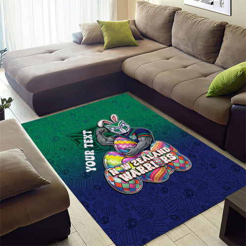 Personalized New Zealand Warriors Area Rug Easter Mascot - Colorful Eggs Cartoon Style