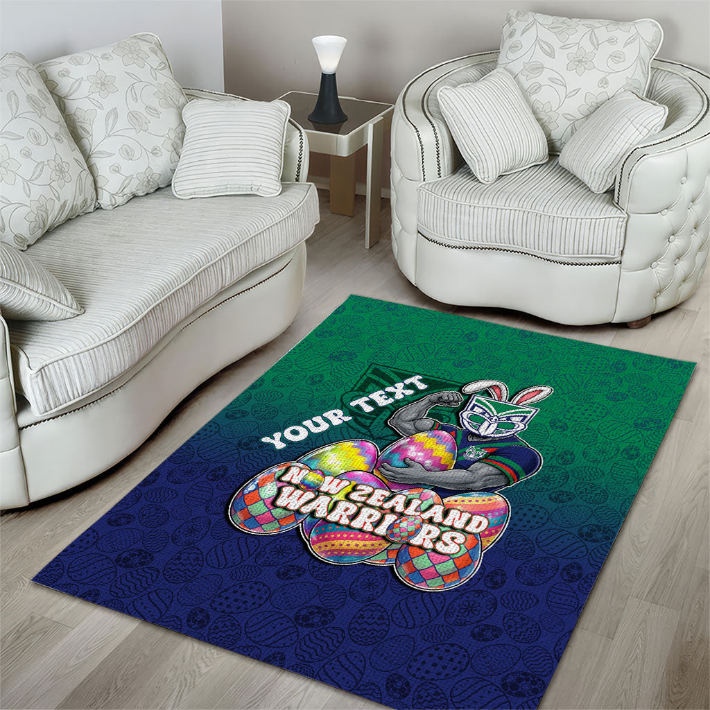 Personalized New Zealand Warriors Area Rug Easter Mascot - Colorful Eggs Cartoon Style