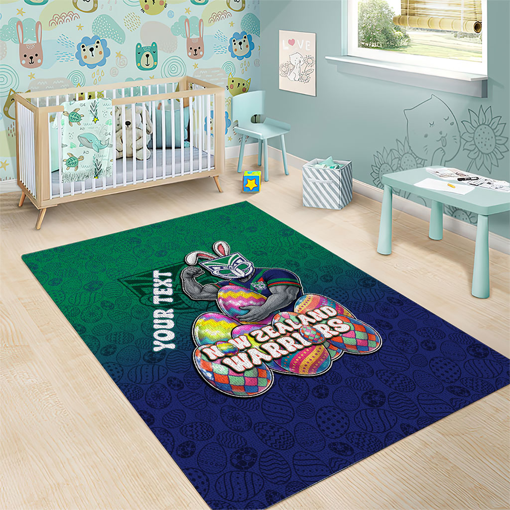 Personalized New Zealand Warriors Area Rug Easter Mascot - Colorful Eggs Cartoon Style