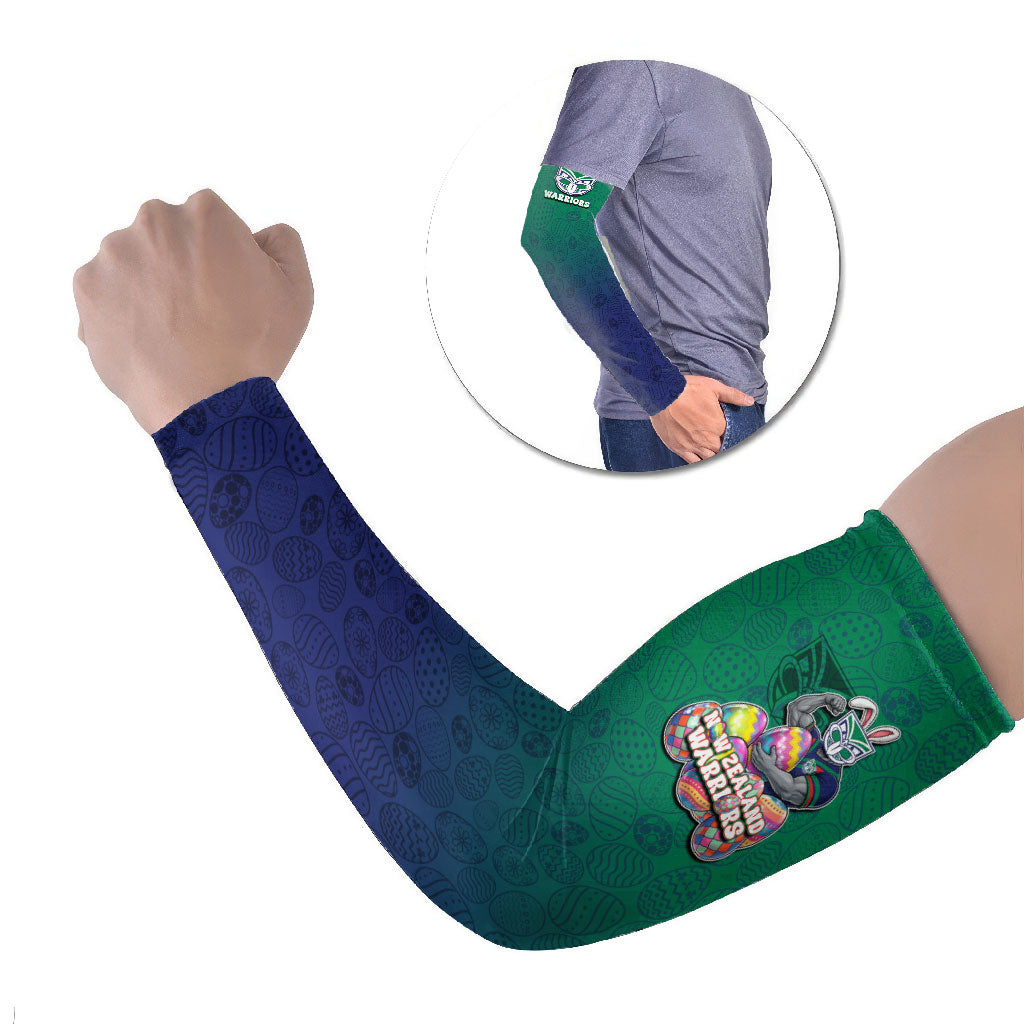 Personalized New Zealand Warriors Arm Sleeves Easter Mascot - Colorful Eggs Cartoon Style