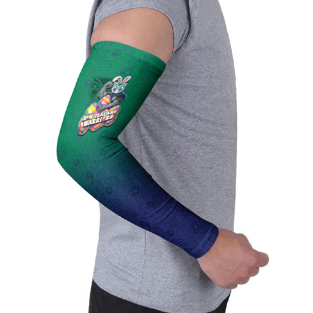 Personalized New Zealand Warriors Arm Sleeves Easter Mascot - Colorful Eggs Cartoon Style