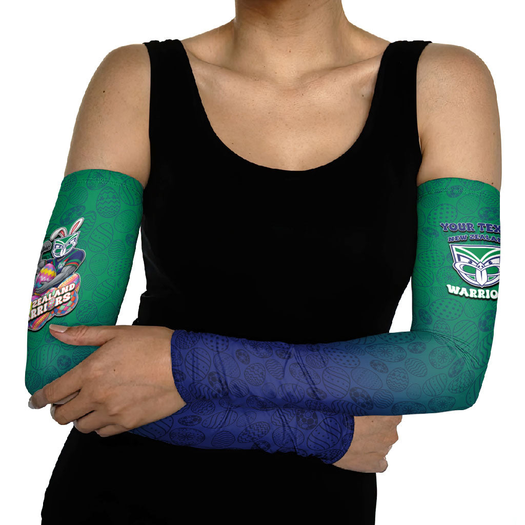 Personalized New Zealand Warriors Arm Sleeves Easter Mascot - Colorful Eggs Cartoon Style