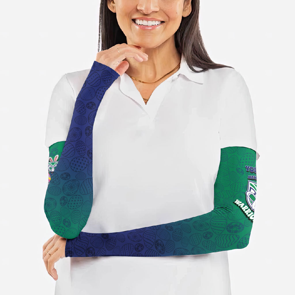 Personalized New Zealand Warriors Arm Sleeves Easter Mascot - Colorful Eggs Cartoon Style