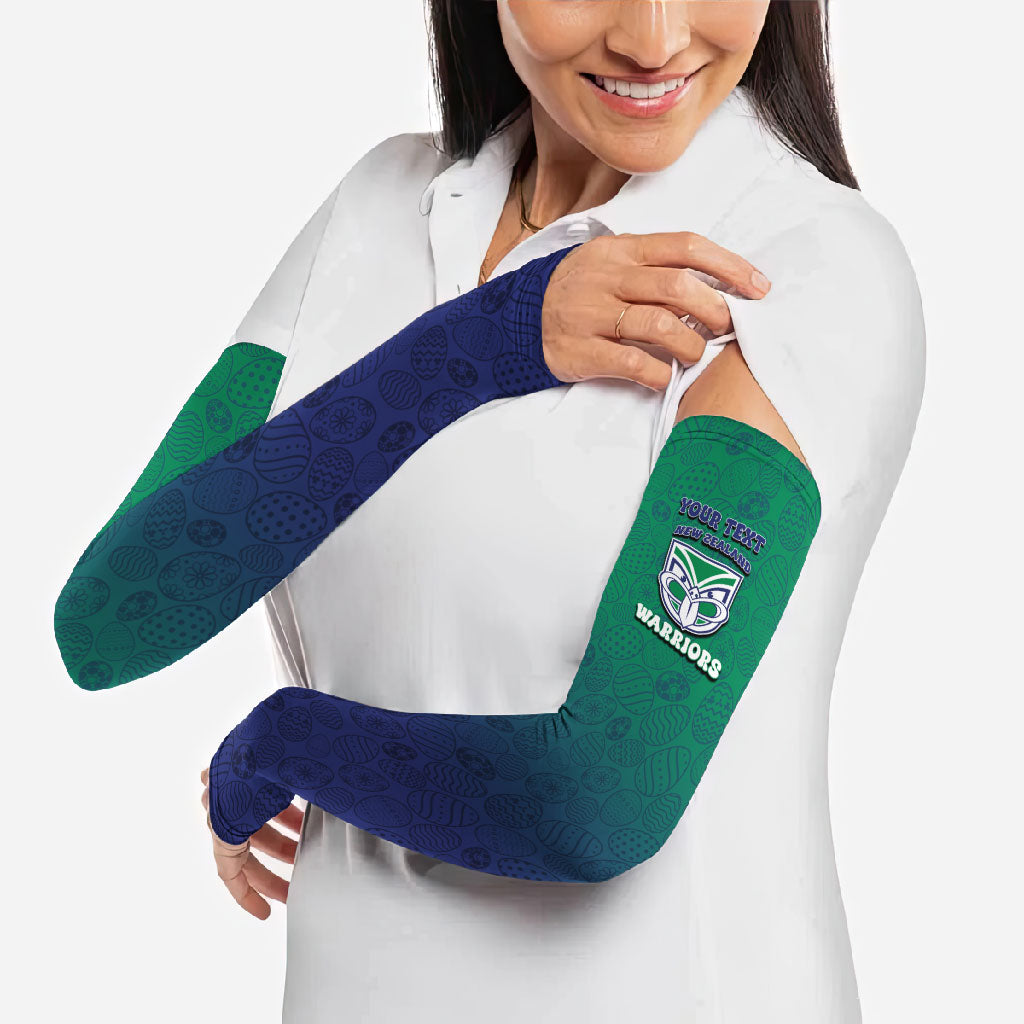 Personalized New Zealand Warriors Arm Sleeves Easter Mascot - Colorful Eggs Cartoon Style