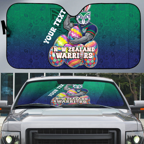 Personalized New Zealand Warriors Auto Sun Shade Easter Mascot - Colorful Eggs Cartoon Style