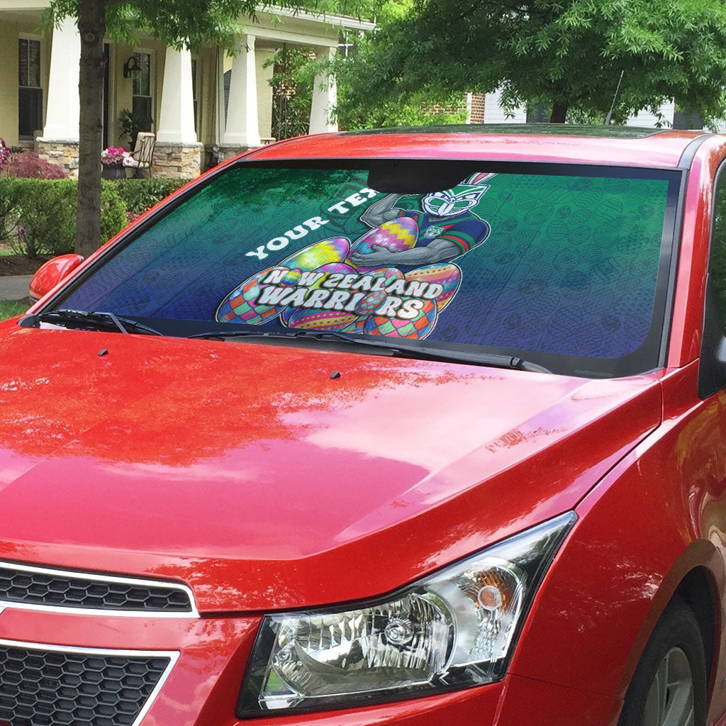 Personalized New Zealand Warriors Auto Sun Shade Easter Mascot - Colorful Eggs Cartoon Style