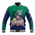 Personalized New Zealand Warriors Baseball Jacket Easter Mascot - Colorful Eggs Cartoon Style