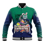 Personalized New Zealand Warriors Baseball Jacket Easter Mascot - Colorful Eggs Cartoon Style