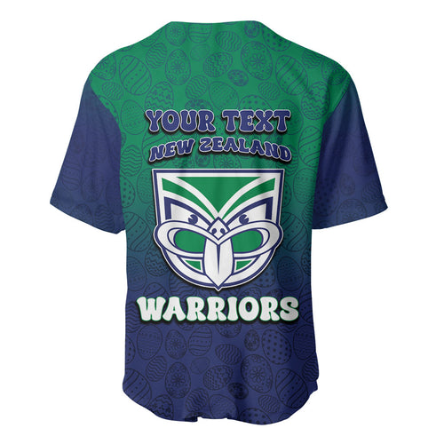 Personalized New Zealand Warriors Baseball Jersey Easter Mascot - Colorful Eggs Cartoon Style