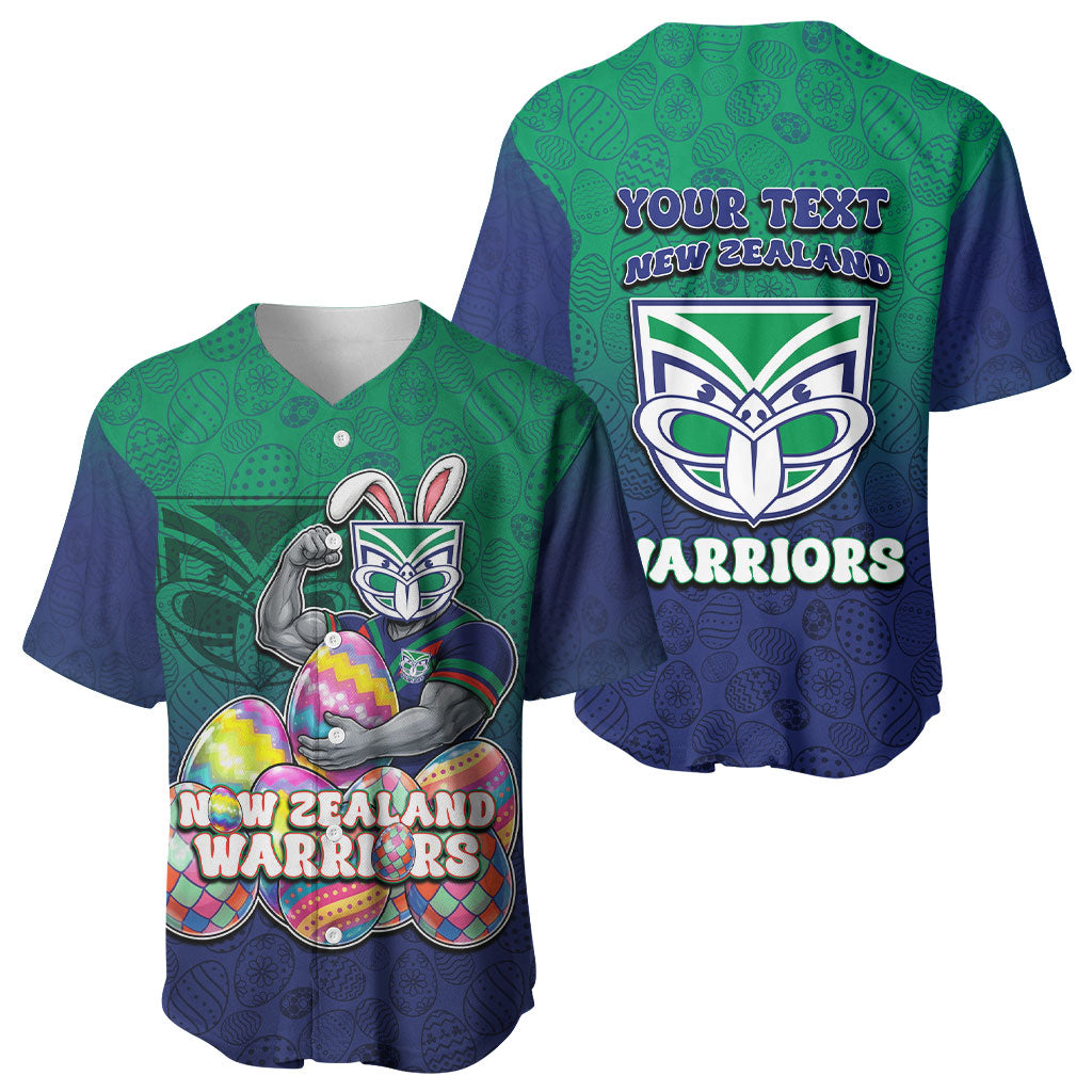 Personalized New Zealand Warriors Baseball Jersey Easter Mascot - Colorful Eggs Cartoon Style