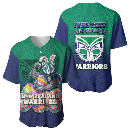 Personalized New Zealand Warriors Baseball Jersey Easter Mascot - Colorful Eggs Cartoon Style
