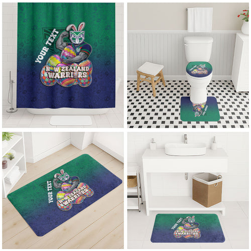 Personalized New Zealand Warriors Bathroom Set Easter Mascot - Colorful Eggs Cartoon Style