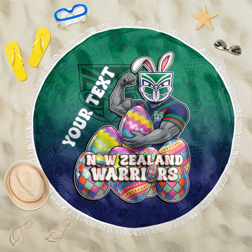 Personalized New Zealand Warriors Beach Blanket Easter Mascot - Colorful Eggs Cartoon Style