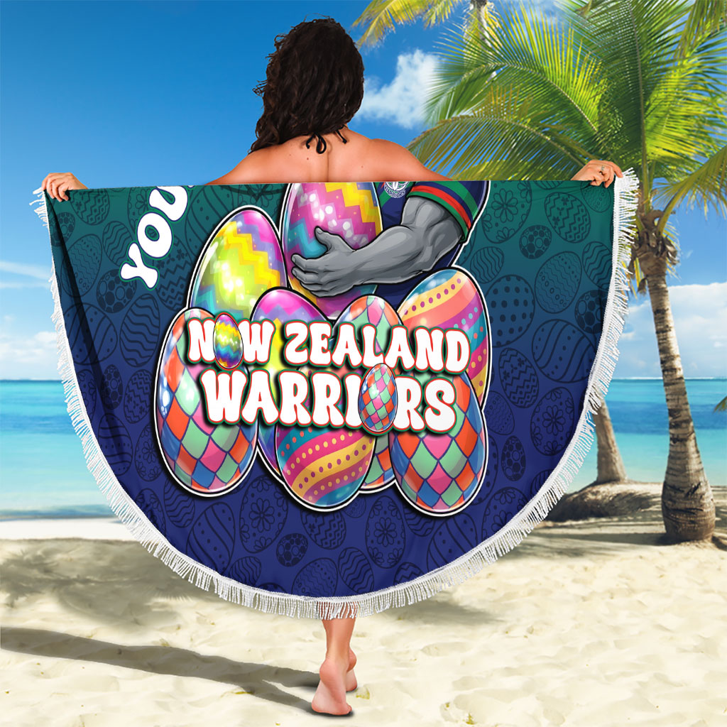 Personalized New Zealand Warriors Beach Blanket Easter Mascot - Colorful Eggs Cartoon Style