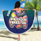 Personalized New Zealand Warriors Beach Blanket Easter Mascot - Colorful Eggs Cartoon Style