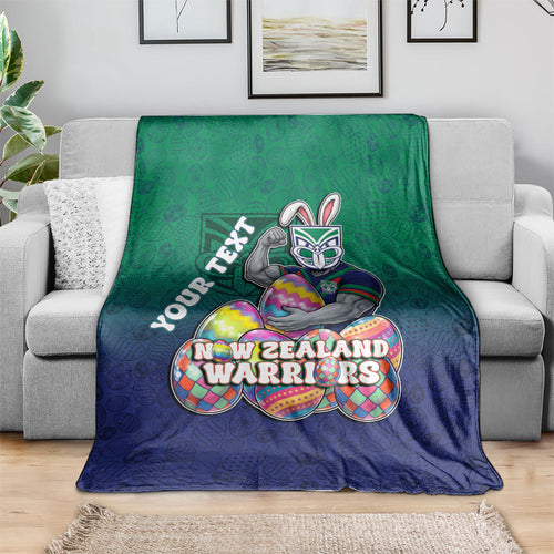 Personalized New Zealand Warriors Blanket Easter Mascot - Colorful Eggs Cartoon Style
