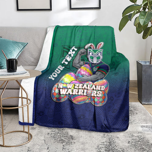 Personalized New Zealand Warriors Blanket Easter Mascot - Colorful Eggs Cartoon Style