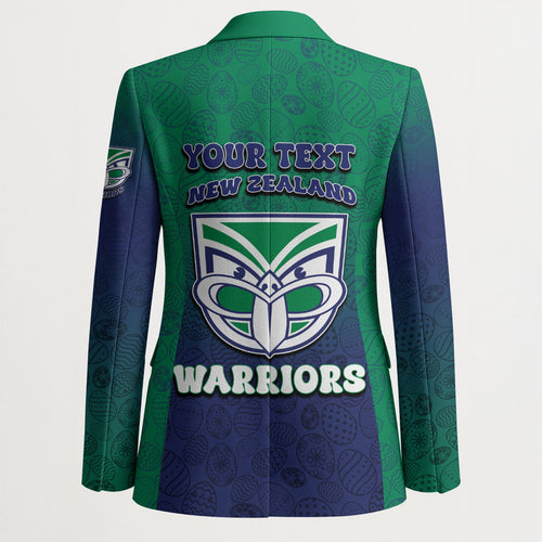 Personalized New Zealand Warriors Blazer Easter Mascot - Colorful Eggs Cartoon Style