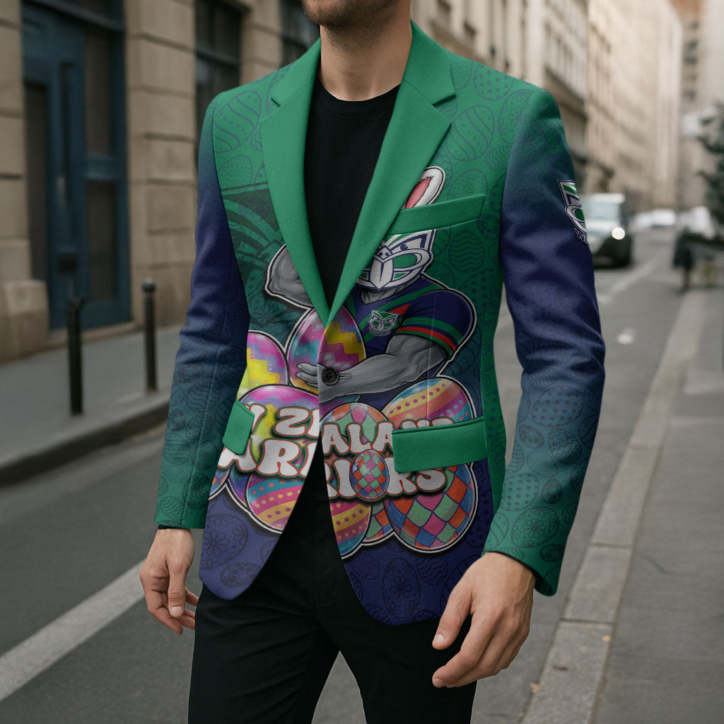 Personalized New Zealand Warriors Blazer Easter Mascot - Colorful Eggs Cartoon Style