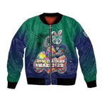 Personalized New Zealand Warriors Bomber Jacket Easter Mascot - Colorful Eggs Cartoon Style