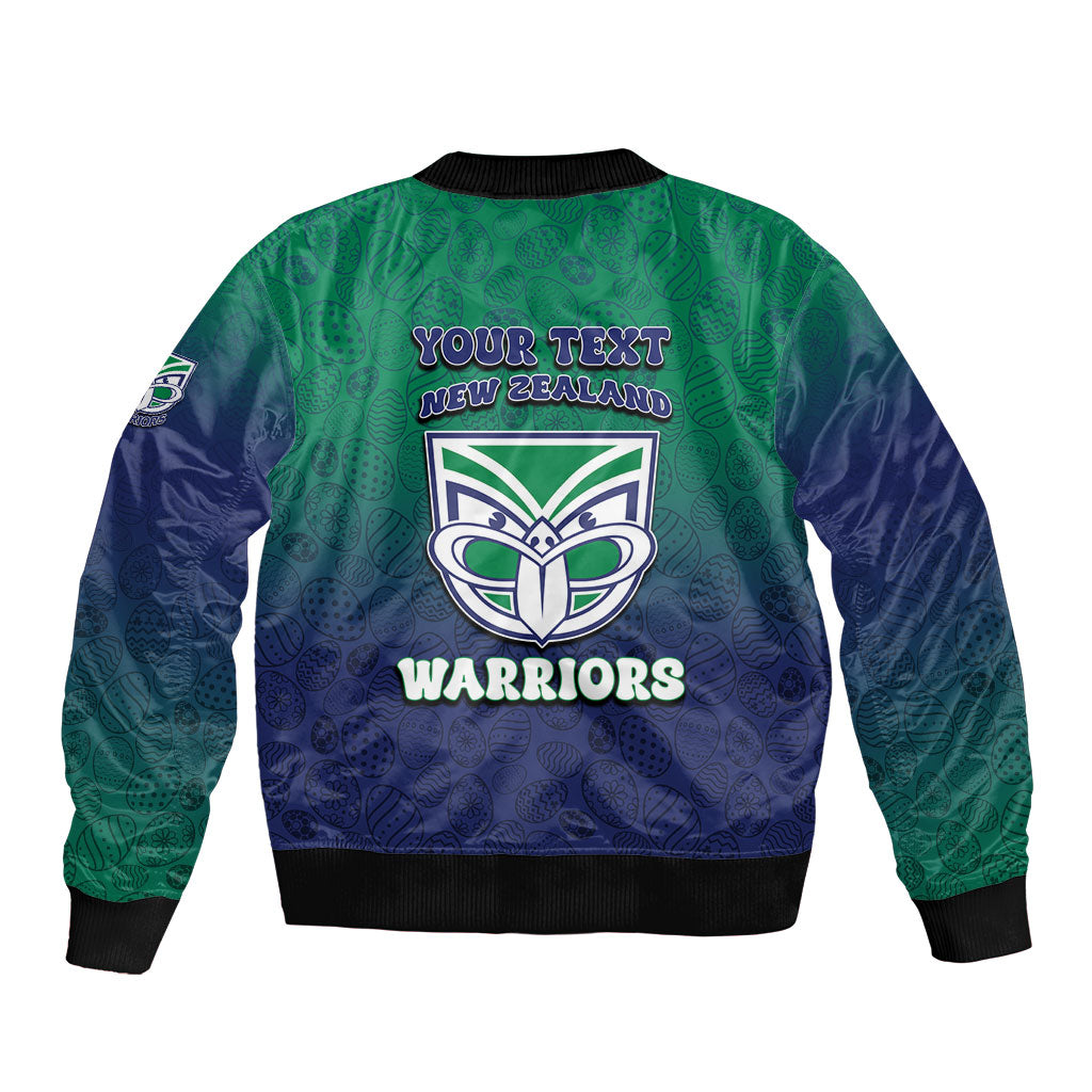 Personalized New Zealand Warriors Bomber Jacket Easter Mascot - Colorful Eggs Cartoon Style