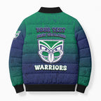 Personalized New Zealand Warriors Bomber Puffer Jacket Easter Mascot - Colorful Eggs Cartoon Style