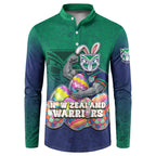Personalized New Zealand Warriors Button Sweatshirt Easter Mascot - Colorful Eggs Cartoon Style