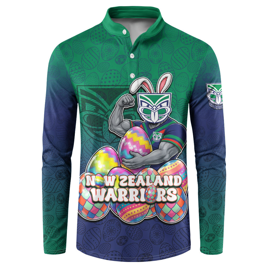 Personalized New Zealand Warriors Button Sweatshirt Easter Mascot - Colorful Eggs Cartoon Style