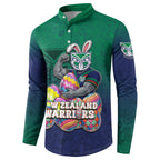 Personalized New Zealand Warriors Button Sweatshirt Easter Mascot - Colorful Eggs Cartoon Style