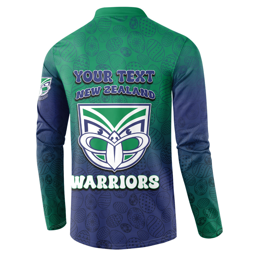 Personalized New Zealand Warriors Button Sweatshirt Easter Mascot - Colorful Eggs Cartoon Style