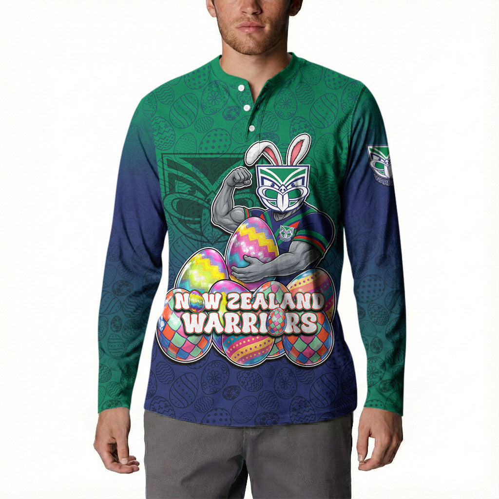Personalized New Zealand Warriors Button Sweatshirt Easter Mascot - Colorful Eggs Cartoon Style