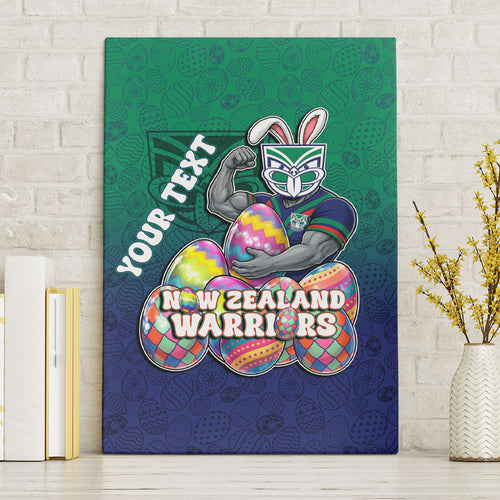 Personalized New Zealand Warriors Canvas Wall Art Easter Mascot - Colorful Eggs Cartoon Style