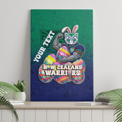 Personalized New Zealand Warriors Canvas Wall Art Easter Mascot - Colorful Eggs Cartoon Style