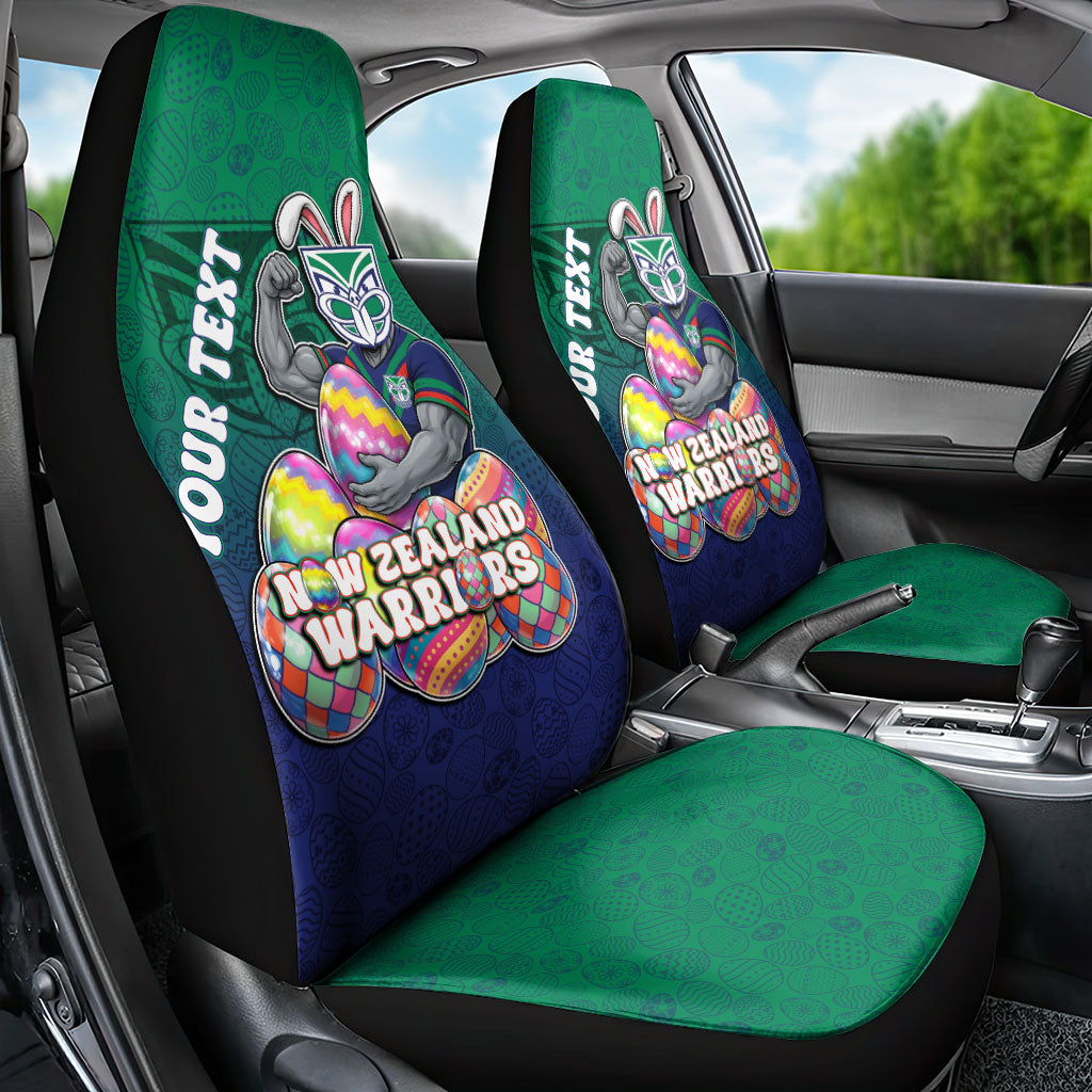 Personalized New Zealand Warriors Car Seat Cover Easter Mascot - Colorful Eggs Cartoon Style