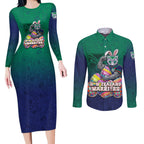 Personalized New Zealand Warriors Couples Matching Long Sleeve Bodycon Dress and Long Sleeve Button Shirt Easter Mascot - Colorful Eggs Cartoon Style