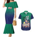Personalized New Zealand Warriors Couples Matching Mermaid Dress and Hawaiian Shirt Easter Mascot - Colorful Eggs Cartoon Style