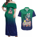 Personalized New Zealand Warriors Couples Matching Off Shoulder Maxi Dress and Hawaiian Shirt Easter Mascot - Colorful Eggs Cartoon Style