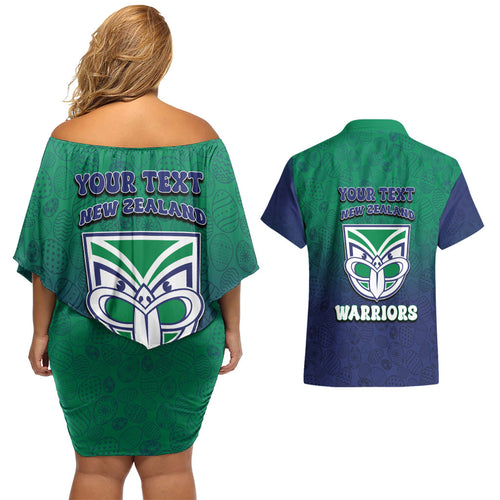 Personalized New Zealand Warriors Couples Matching Off Shoulder Short Dress and Hawaiian Shirt Easter Mascot - Colorful Eggs Cartoon Style