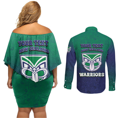 Personalized New Zealand Warriors Couples Matching Off Shoulder Short Dress and Long Sleeve Button Shirt Easter Mascot - Colorful Eggs Cartoon Style