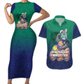 Personalized New Zealand Warriors Couples Matching Short Sleeve Bodycon Dress and Hawaiian Shirt Easter Mascot - Colorful Eggs Cartoon Style
