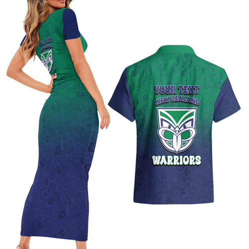 Personalized New Zealand Warriors Couples Matching Short Sleeve Bodycon Dress and Hawaiian Shirt Easter Mascot - Colorful Eggs Cartoon Style