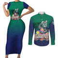 Personalized New Zealand Warriors Couples Matching Short Sleeve Bodycon Dress and Long Sleeve Button Shirt Easter Mascot - Colorful Eggs Cartoon Style