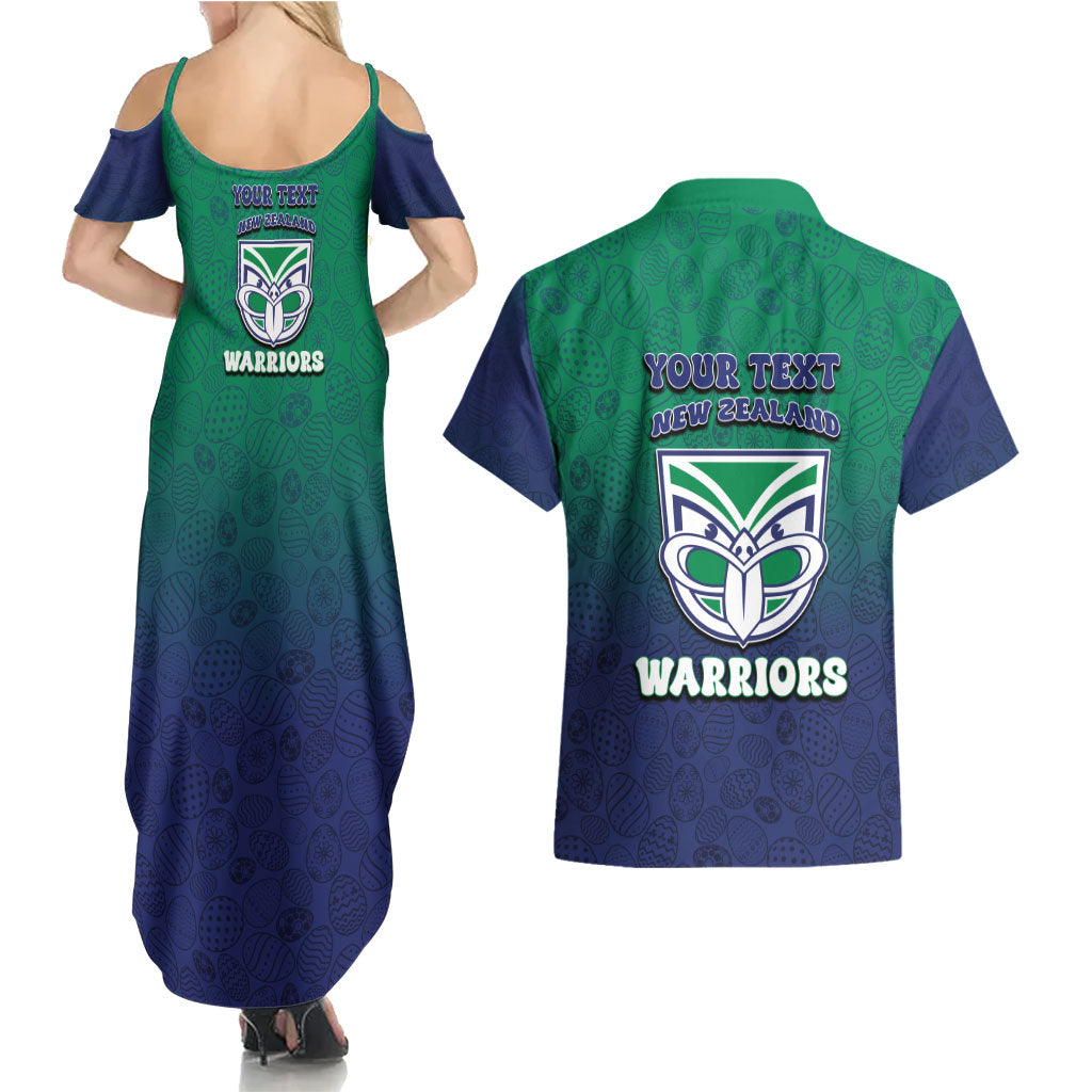 Personalized New Zealand Warriors Couples Matching Summer Maxi Dress and Hawaiian Shirt Easter Mascot - Colorful Eggs Cartoon Style