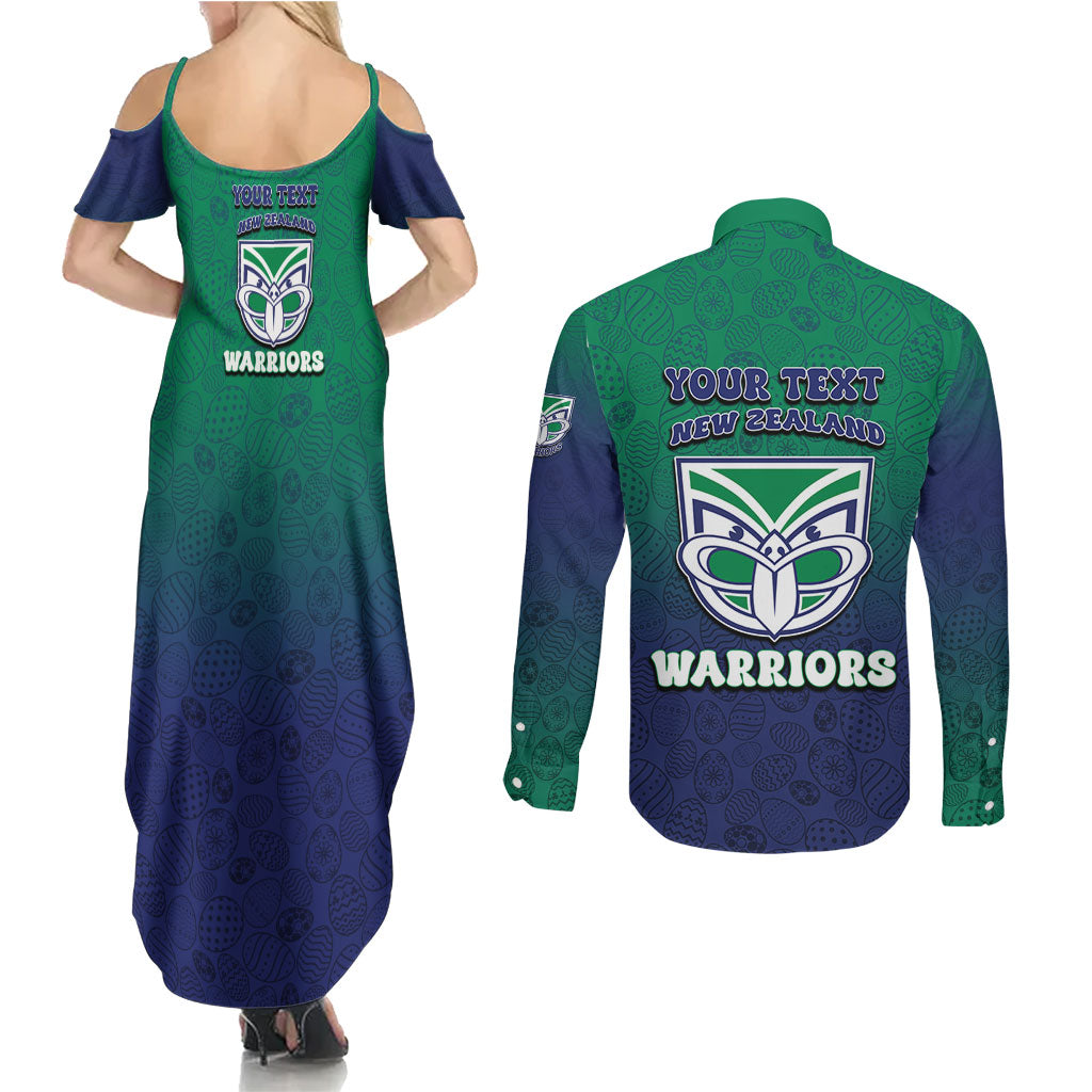 Personalized New Zealand Warriors Couples Matching Summer Maxi Dress and Long Sleeve Button Shirt Easter Mascot - Colorful Eggs Cartoon Style